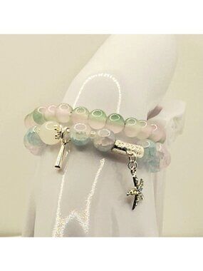 Pastel Starfish Bracelet Stack, Coastal Beaded Bracelets, Beachy Stretch Jewelry